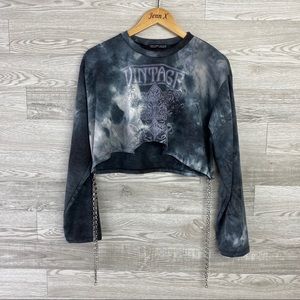NWOT Rock & Rose Tie Die Crop Sweater with chains